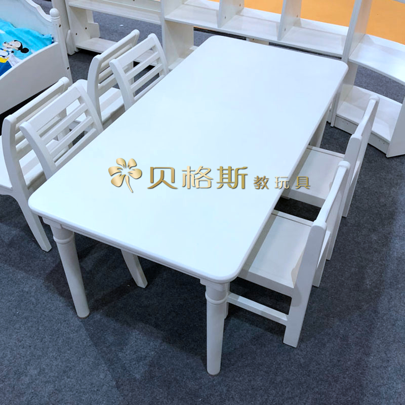 幼儿园白色漆长游戏桌学习