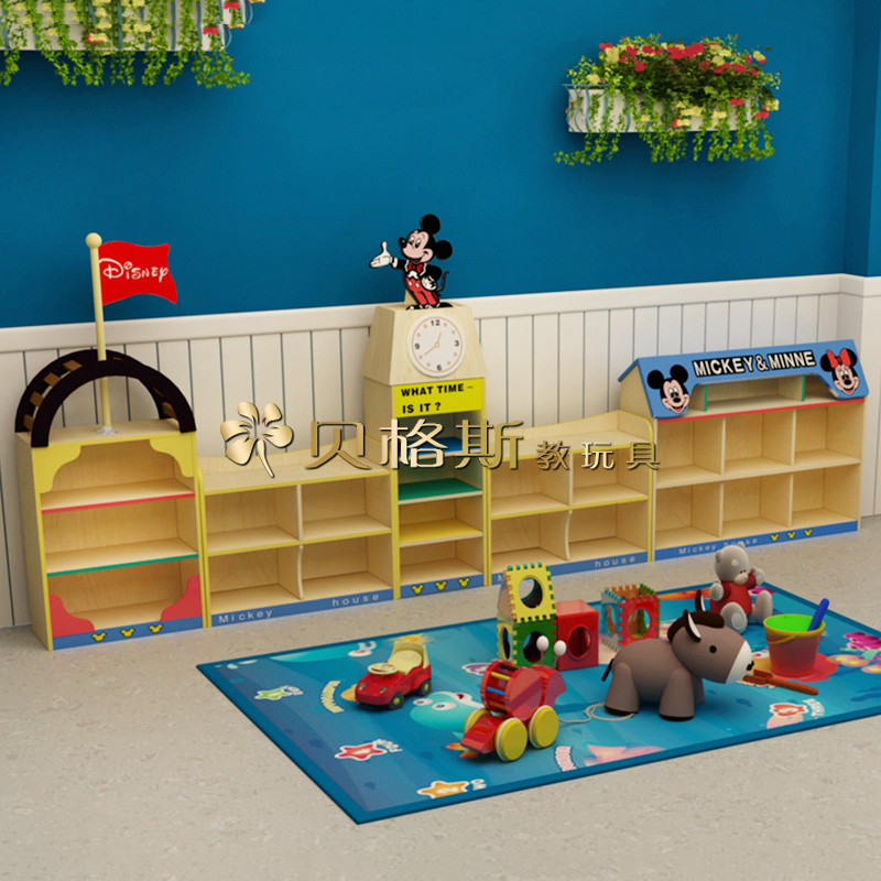 早教儿童卡通造型米奇火车巴士造型防火板组合收纳柜幼儿园玩具柜