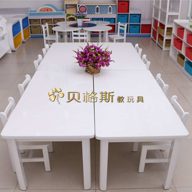 高端系列白色系列儿童长方桌烤漆绘画桌幼儿园早教园学习圆形桌椅