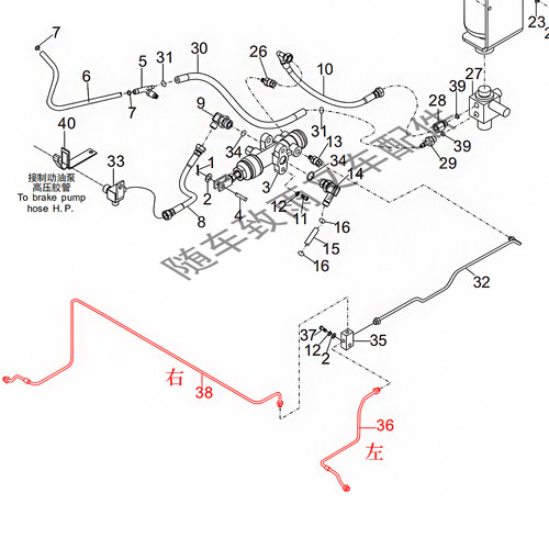 叉车制动油管左A45E5-43201右刹车油管 合力8.5吨10T CPCD100-QCK