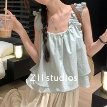 Z11 studios夏季T恤女士宽松无袖宽肩带小飞袖女薄款夏天女装