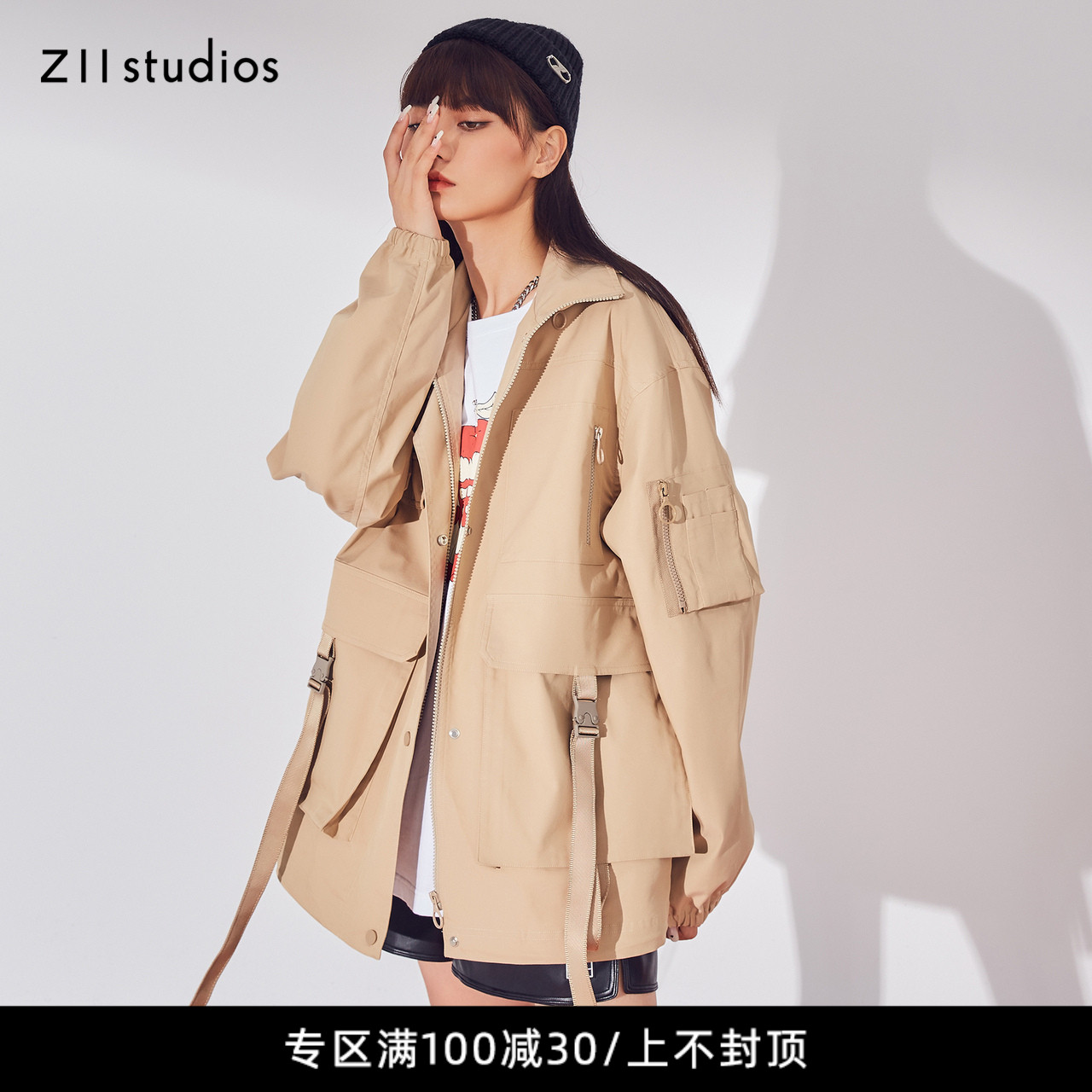 Z11女装秋季新款印花织带大口袋设计工装风休闲外套Z21CW958