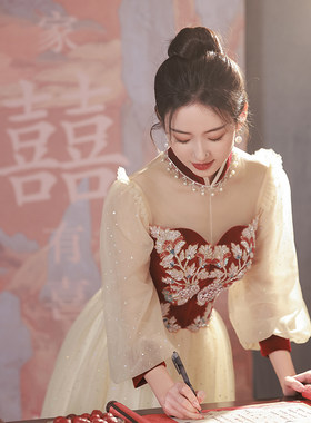 新中式礼服网纱裙小个子