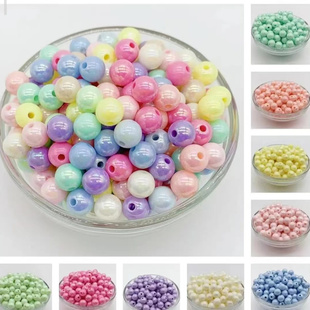 12m亚克力珠子马卡龙幻彩圆珠直孔AB彩珠DIY手工通孔串珠材料有孔