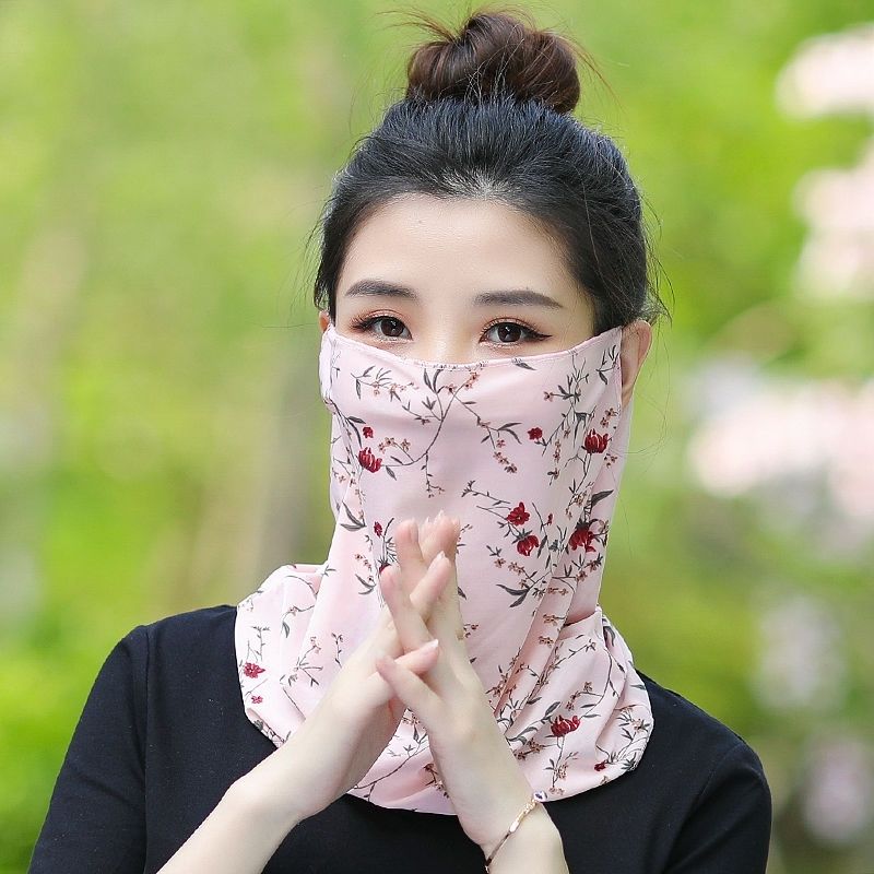 2023夏季冰感碎花薄款防晒面纱遮阳遮全脸防紫外线面罩护颈护脖子