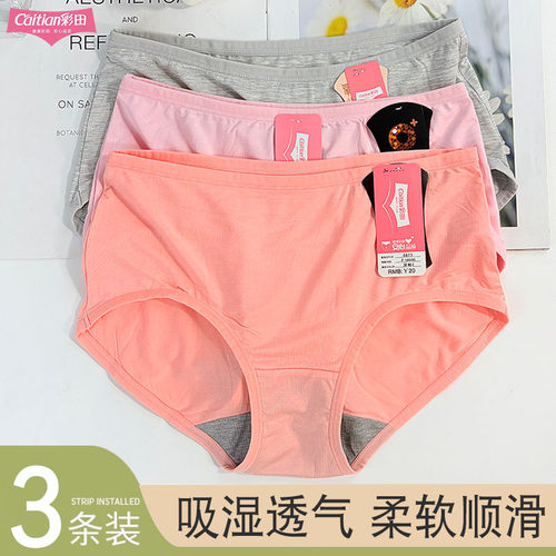 彩田内裤女纯色简约中腰6673莫代尔棉柔软舒适吸湿透气三角底裤