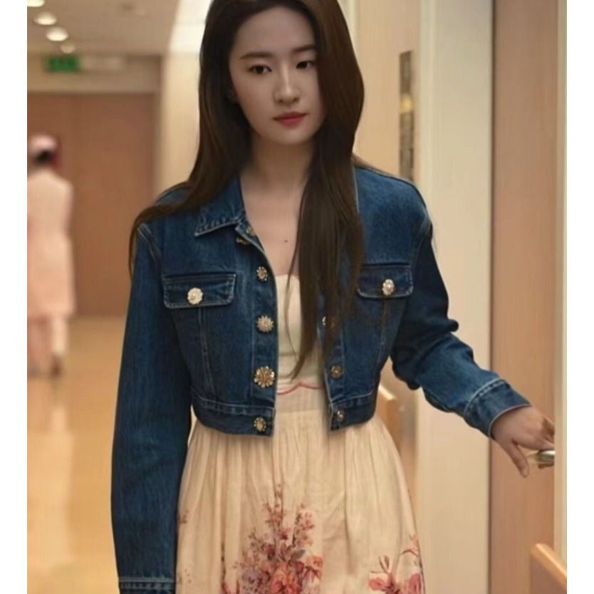 玫瑰的故事黄亦玫刘亦菲同款休闲牛仔短外套叠穿百搭夹克上衣女