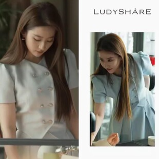 玫瑰的故事黄亦玫刘亦菲黄同款小香风chic双排扣短上衣半身裙女夏