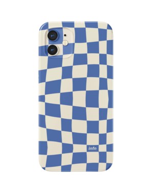 蓝色拼米白手机壳15pro适用于苹果X复古全包软壳x时尚14pro文艺15promax小众13pro韩式12pro格纹15可定制安卓