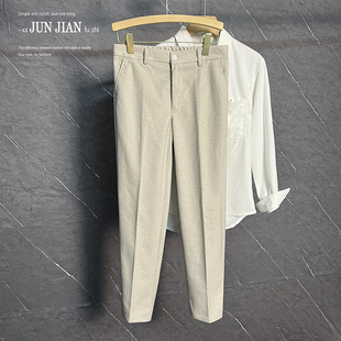 商务垂感毛尼西裤男松紧腰米白色大码加绒加厚韩版秋冬九分裤子男