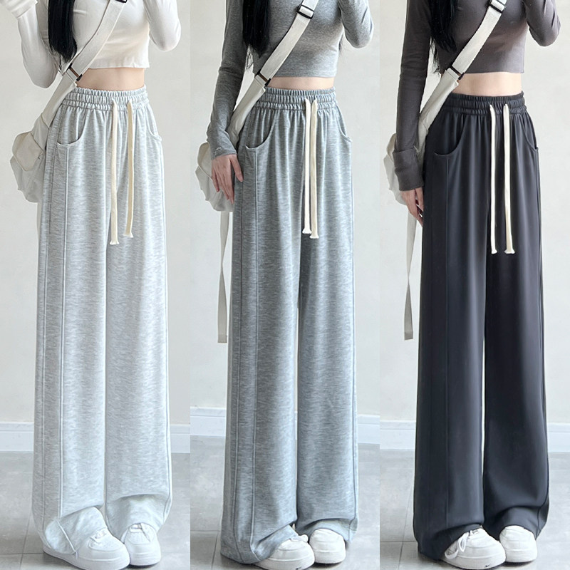 阔腿裤女2026新款春秋薄款高腰窄版香蕉裤灰色卫裤休闲直筒运动裤