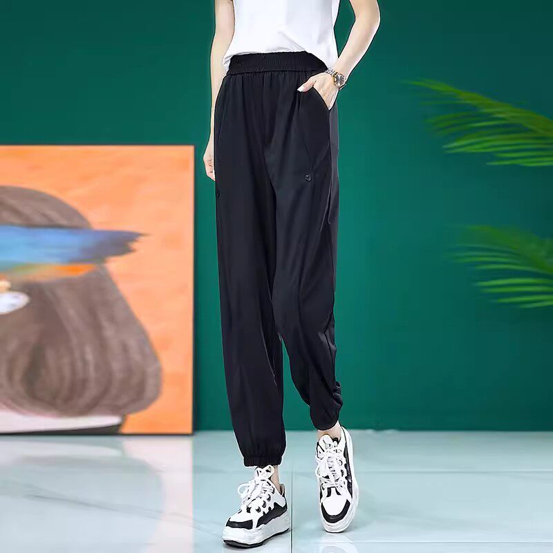 抗皱冰丝裤子女2026新款夏季薄款休闲运动百搭速干哈伦束脚工装裤