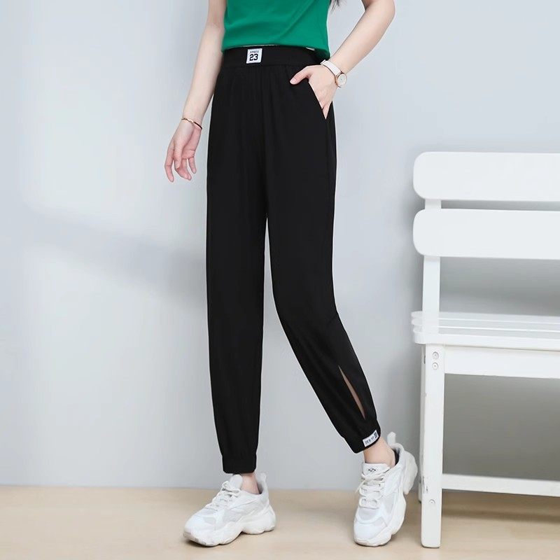 冰丝速干运动裤女夏季薄款防蚊凉凉裤宽松束脚小个子九分休闲裤子