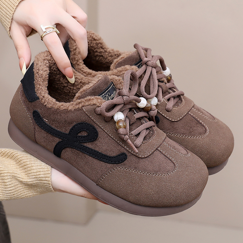 棉鞋女2025冬季时尚加绒德训鞋女