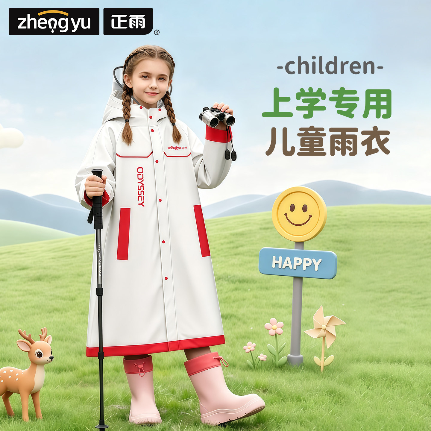 正雨新款女童雨衣带书包位图片