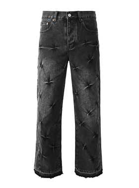 PUR JEANS 美式潮牌新款烟灰色水洗十字刀割纹路宽松阔腿牛仔裤男
