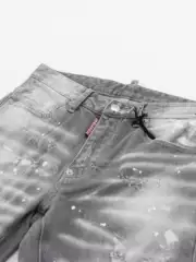 European and American Street Fashion Brand Spring New Smoky Gray Splatter Ripped Jeans for Men, Stretchy Slim-Fit Skinny Pants