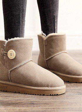 2025年秋冬季新款真皮雪地靴女短靴短筒棉鞋子面包鞋可爱防滑加厚