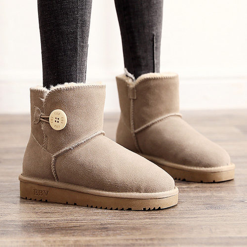 真皮加厚面包鞋短筒可爱防滑