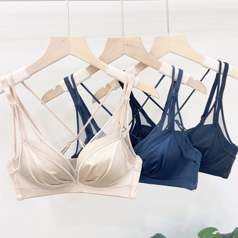 古妃45420中厚杯小胸性感聚拢文胸无钢圈美背交叉细肩带ab杯内衣1