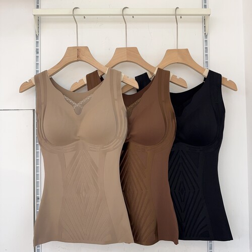 新款2025秋冬磨毛保暖塑形雕花背心美体无痕带胸垫收腹收腰塑身衣