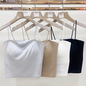 古妃46912美背背心女外穿带胸垫裹胸打底 细带冰丝抹胸式内衣吊带