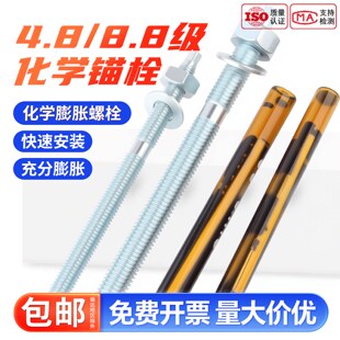 4.8化学膨胀螺栓高强度8.8级镀锌加长化学锚栓螺丝含药剂12M16M20
