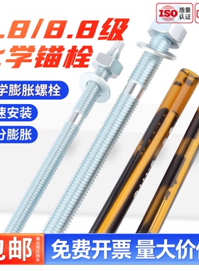 4.8化学膨胀螺栓高强度8.8级镀锌加长化学锚栓螺丝含药剂12M16M20