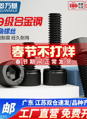12.9级内六角螺丝圆柱头杯头螺丝钉高强度六角螺栓黑色M1.4-M10