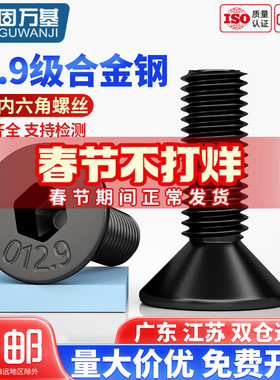 12.9级高强度沉头内六角螺丝钉平头六角螺栓螺钉M2M3M4M5M6M8-M12