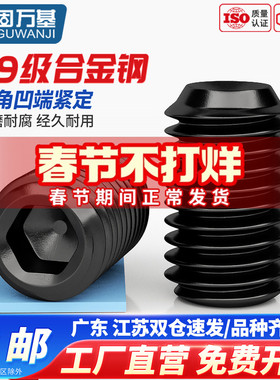 紧定螺丝 12.9级黑色凹端杯尾内六角无头螺丝钉机米顶丝M3M4M5M6
