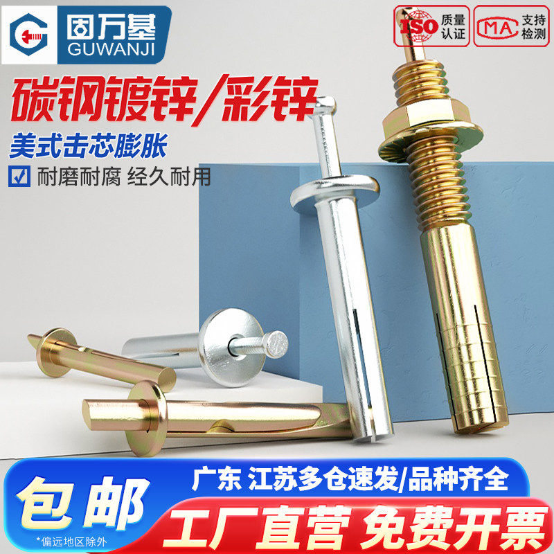 美式击芯内膨胀螺丝大全爆炸螺栓打入式敲击式拉爆插片壁虎膨胀钉