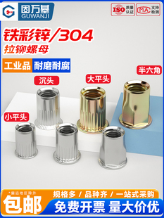 彩锌平头拉铆螺母平头柱条纹拉卯螺帽304不锈钢小沉头拉母M3 M12