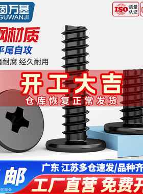 固万基铁黑十字扁平头自攻螺丝CB超薄头碳钢平尾木螺钉M1.2M2-M3