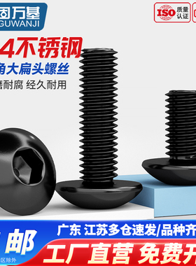 304不锈钢大扁头内六角螺丝黑色大伞头螺丝钉蘑菇头圆头螺栓M2-M8