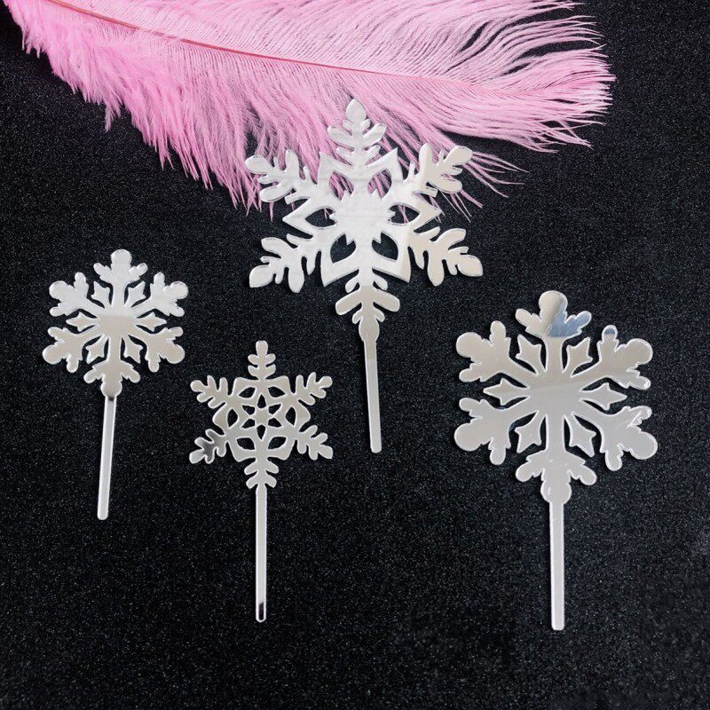 蛋糕装饰亚克力插牌雪花套装冰雪节日装扮用品