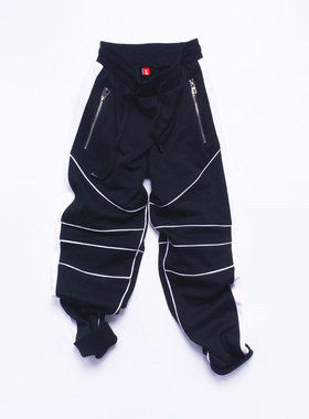 Ares＆Force这就街舞嘻哈bboy卫裤拼接卫裤300斤大码束脚情侣裤