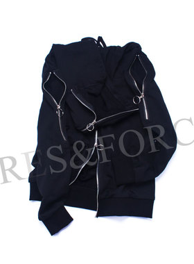 男潮牌情侣款潮流宽松大码oversize黑色卫衣连帽短款拉链休闲宽松