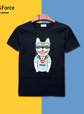潮男夏季肥佬宽松半袖狗图衣服超大码青年宽松情侣短袖t恤情侣衫