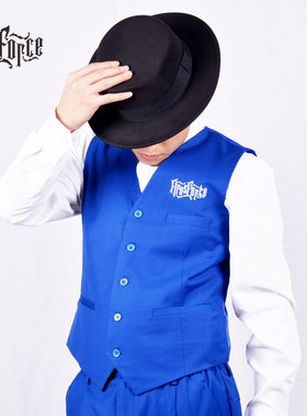 popping男女蓝色v领马甲locking嘻哈街舞表演运动背心hiphop