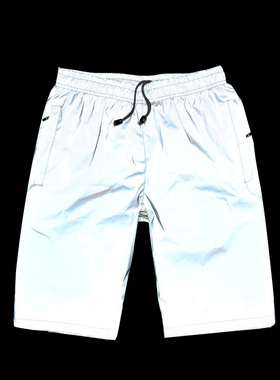 潮牌原宿短裤夜骑3M反光短裤情侣直筒夜光荧光大码五分裤演出舞蹈