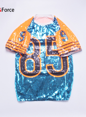 舞蹈服演出服装新款嘻哈服男女款街舞服爵士舞新宽松大码亮片T恤