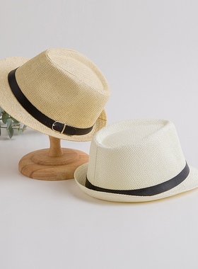 爵士帽草帽男女出游沙滩帽遮阳英伦帽子亲子儿童礼帽休闲店员凉帽