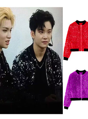 科技感炸街亮片棒球服短款男女舞台演出爵士舞街舞团队定制闪亮款