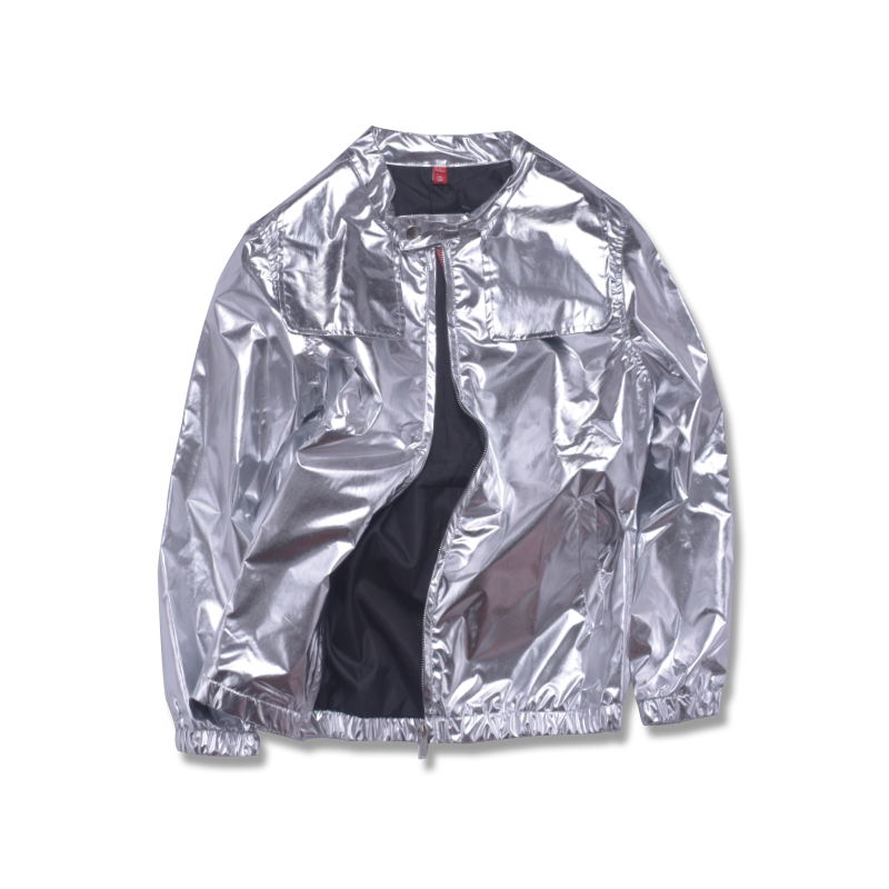 潮男大码男装亮银夹克外套 亮黑色裤子套装服班服街舞团购定制服