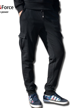 潮牌男束脚裤日系大口袋加肥加大码运动裤收口小脚卫裤锥形束脚裤