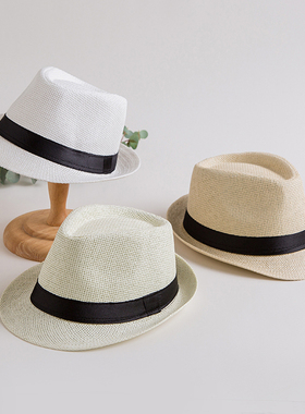 沙滩草帽子男夏天出游透气草编礼帽英伦复古爵士帽夏季防晒遮阳帽