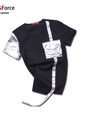 Ares＆Force潮男亮银T恤镭射oversize宽松BF风短袖加肥大码300斤