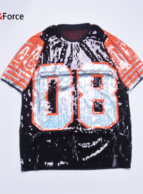 成人现代演出服装新款嘻哈服男女款街舞服爵士舞啦啦队亮片T恤