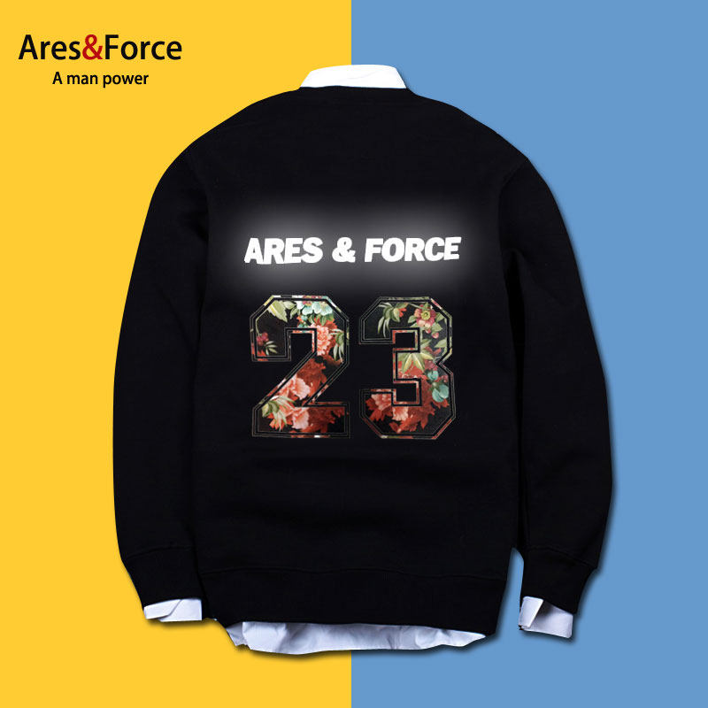 Ares＆Force潮牌青少年胖子大码男装 反光衣加肥加大嘻哈宽松卫衣